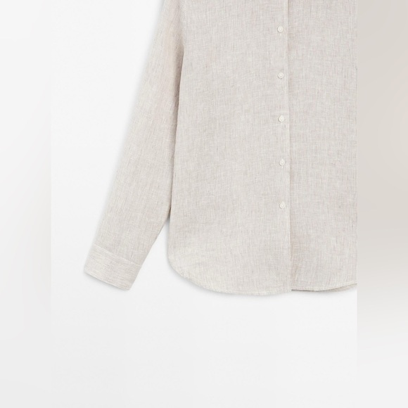 NWT. Massimo Dutti Beige Shirt 100% Linen Pinstriped Flowing Shirt. Size 6. - Picture 8 of 12
